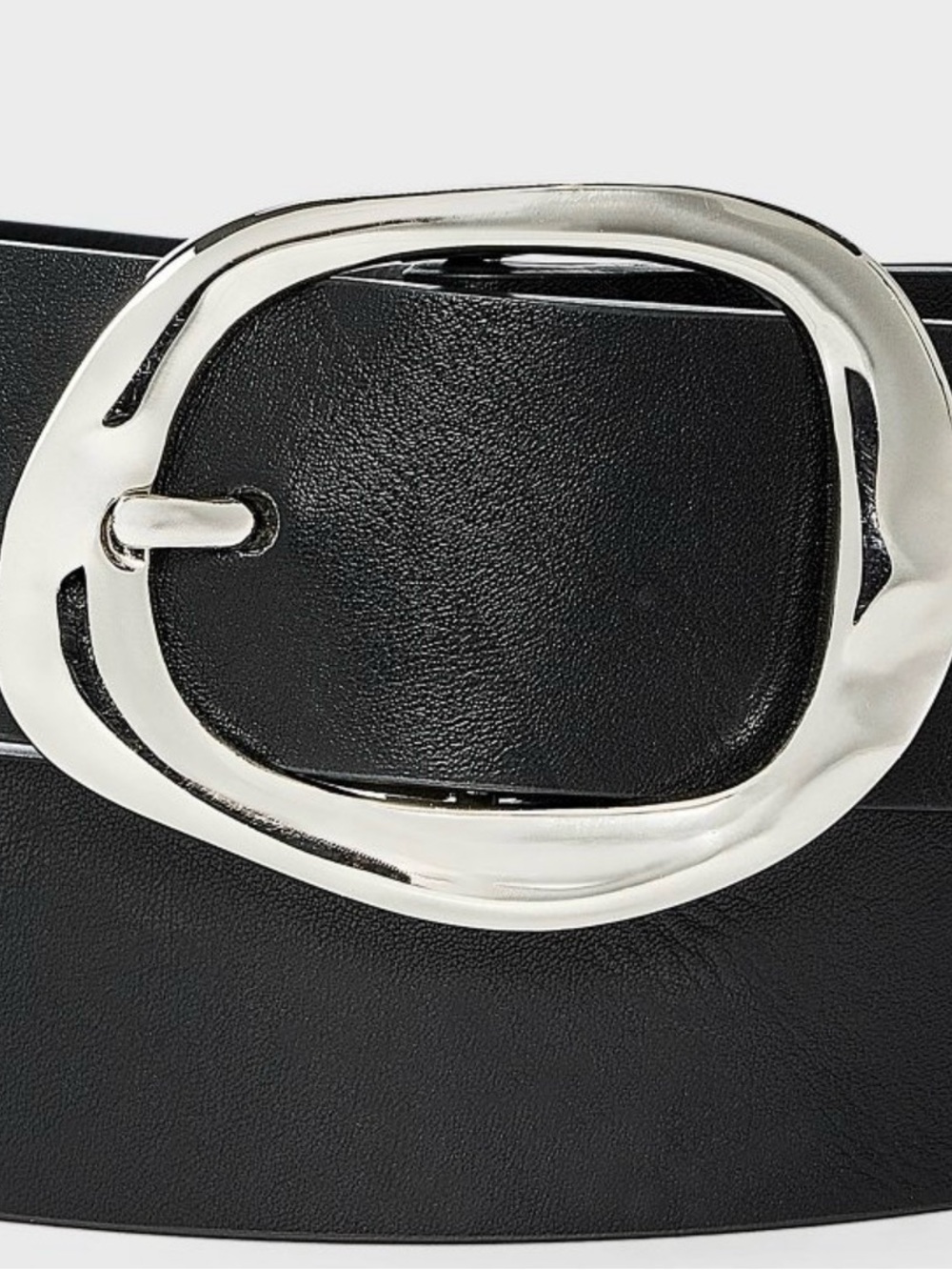 a new day Black Belt with Shiny Silver Oval Buckle wavy center